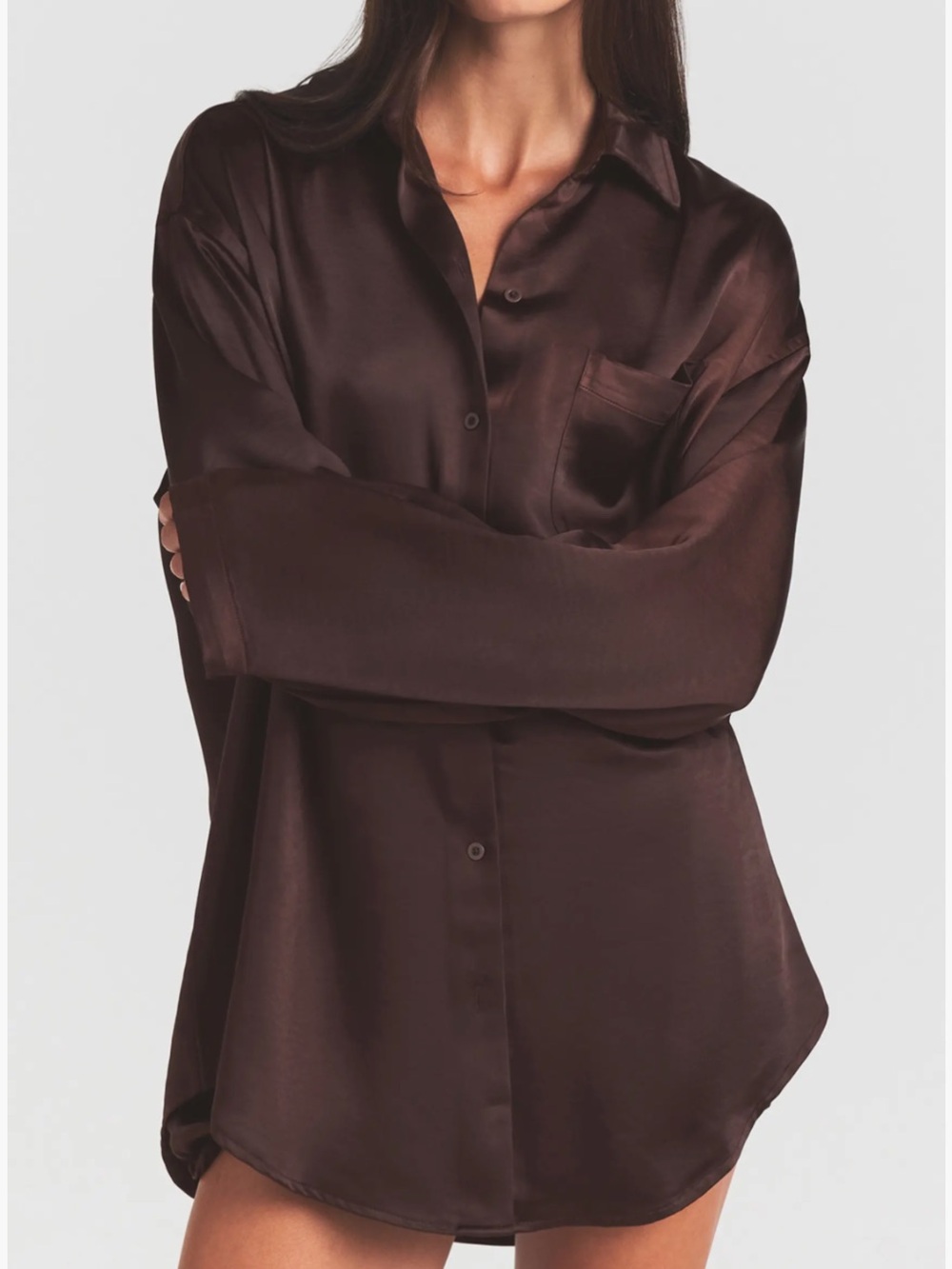 NWOT Skims Lightweight Stretch Satin Button-Up Shirt